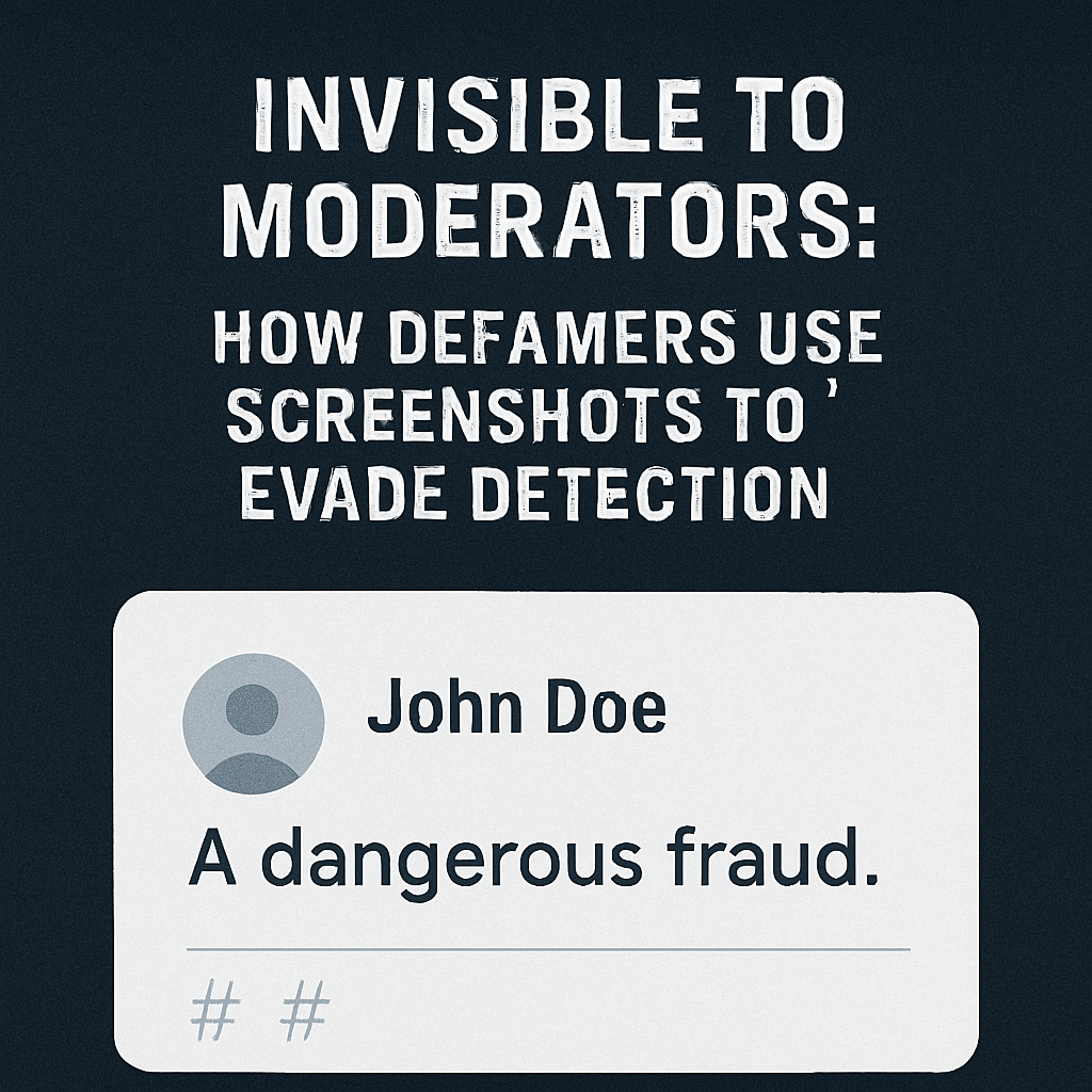 Screenshot-based defamation tactic evading platform moderation filters